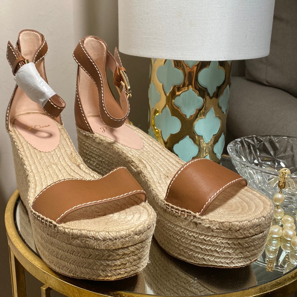 JCrew Platform espadrille sandals in leather. Color Burnished Pecan Size 9